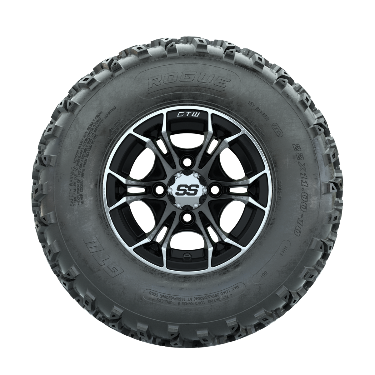 GTW Spyder Machined/Black 10 in Wheels with 22x11.00-10 Rogue All Terrain Tires Full Set