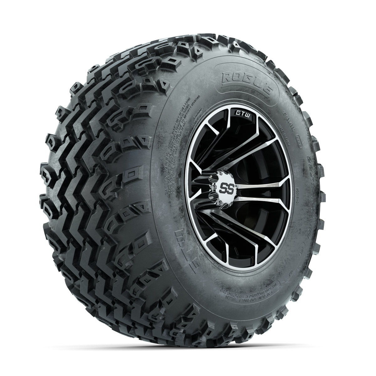 GTW Spyder Machined/Black 10 in Wheels with 22x11.00-10 Rogue All Terrain Tires Full Set