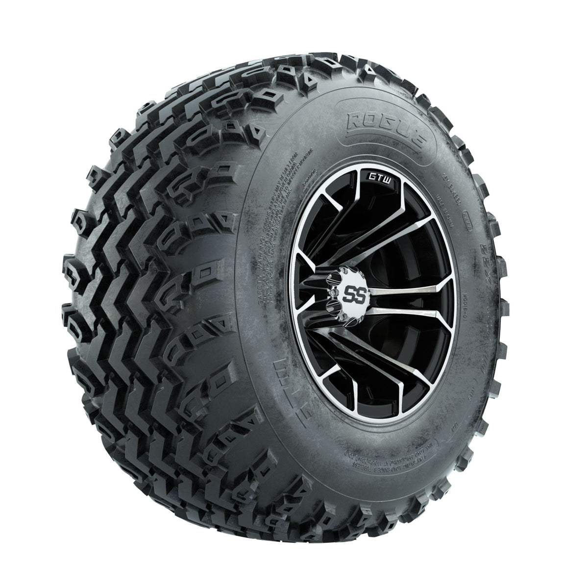 GTW Spyder Machined/Black 10 in Wheels with 22x11.00-10 Rogue All Terrain Tires Full Set