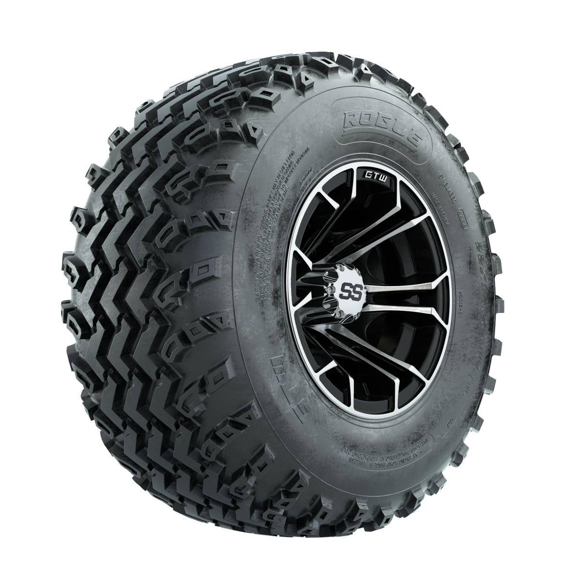 GTW Spyder Machined/Black 10 in Wheels with 22x11.00-10 Rogue All Terrain Tires Full Set