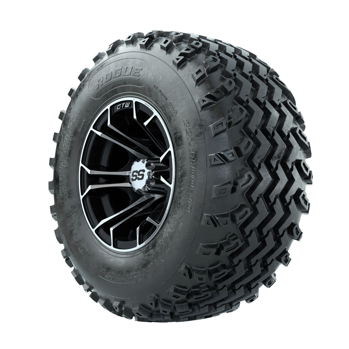GTW Spyder Machined/Black 10 in Wheels with 22x11.00-10 Rogue All Terrain Tires Full Set