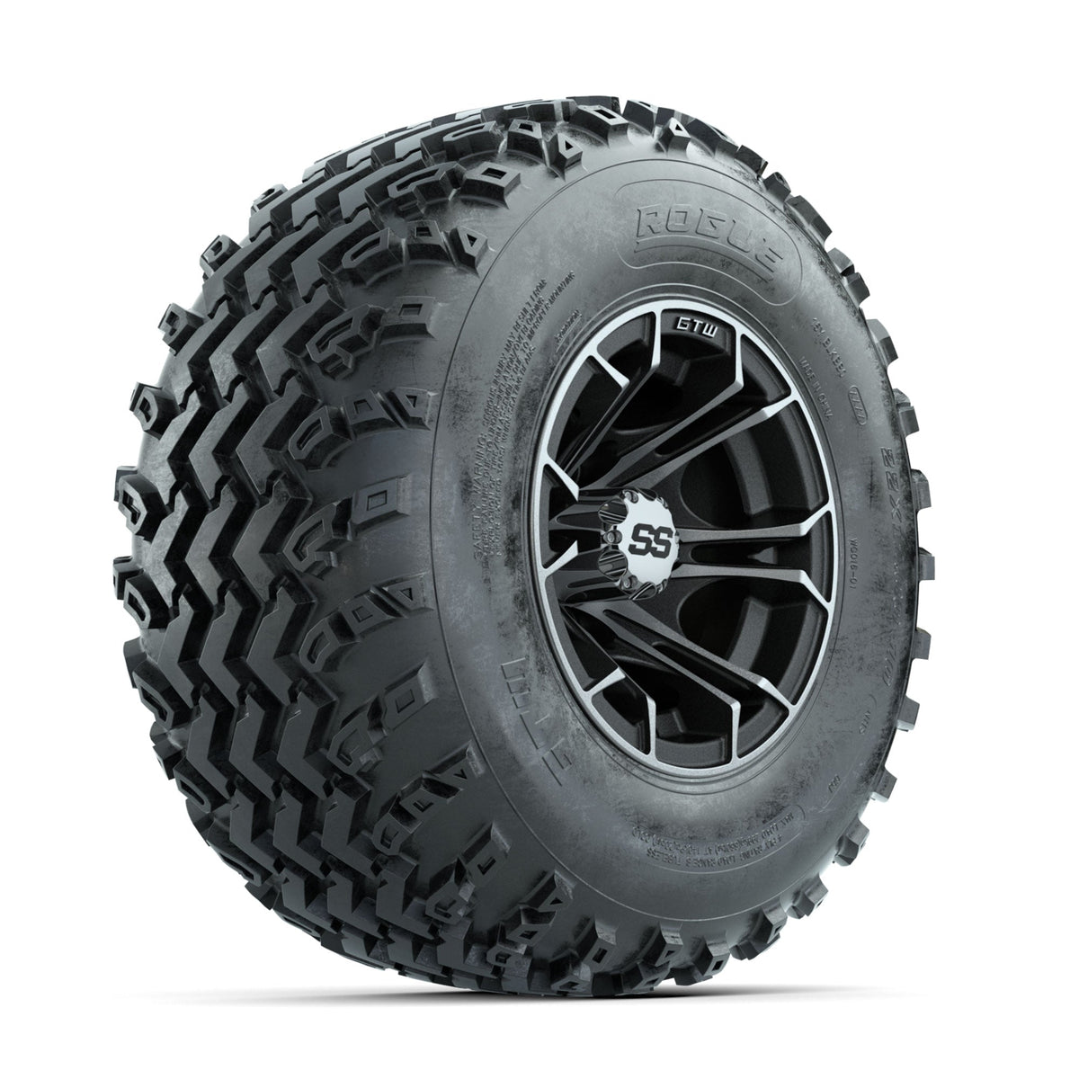 GTW Spyder Machined/Matte Grey 10 in Wheels with 22x11.00-10 Rogue All Terrain Tires Full Set