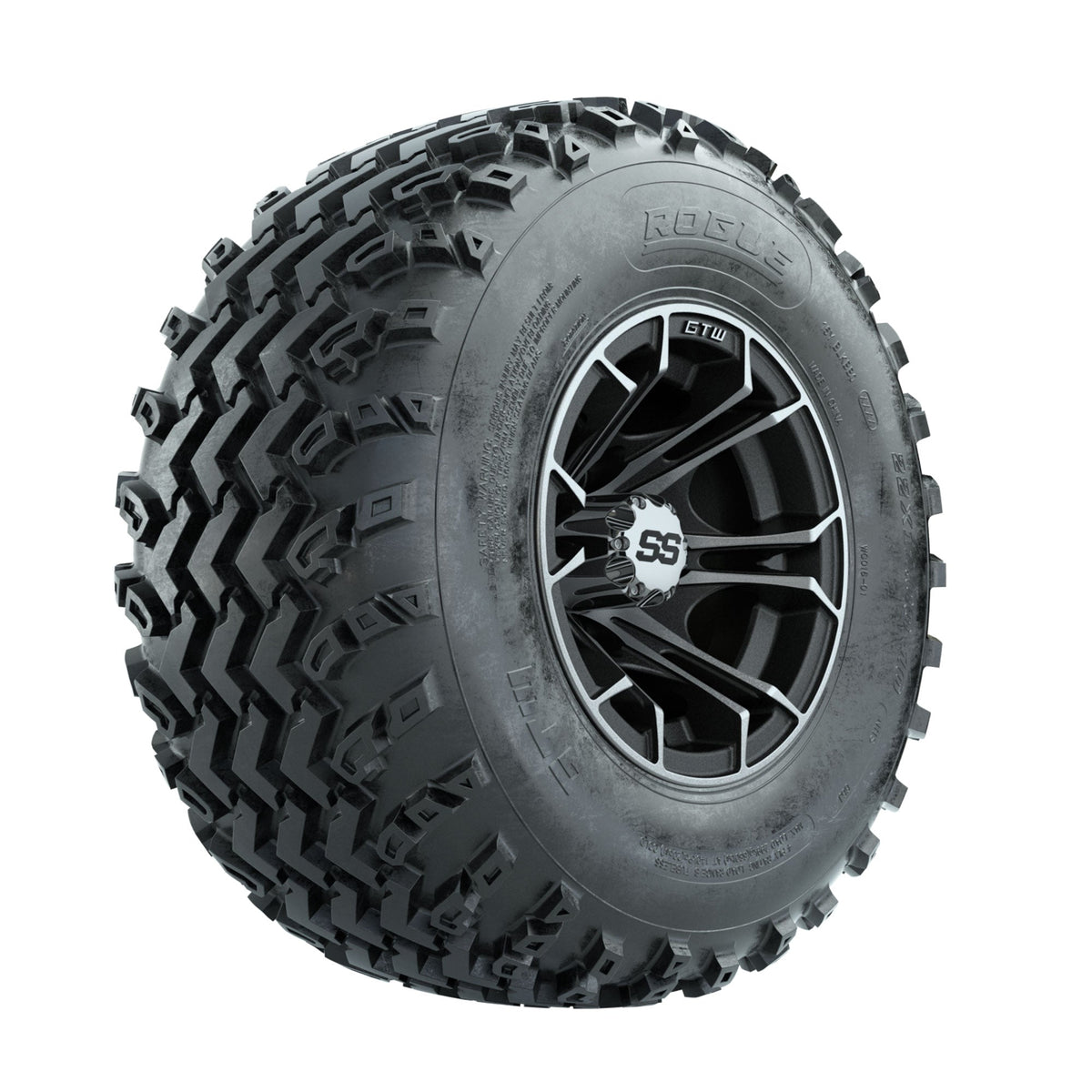 GTW Spyder Machined/Matte Grey 10 in Wheels with 22x11.00-10 Rogue All Terrain Tires Full Set