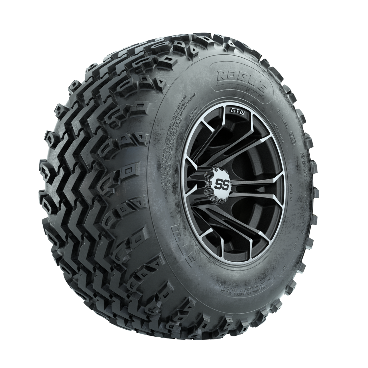 GTW Spyder Machined/Matte Grey 10 in Wheels with 22x11.00-10 Rogue All Terrain Tires Full Set
