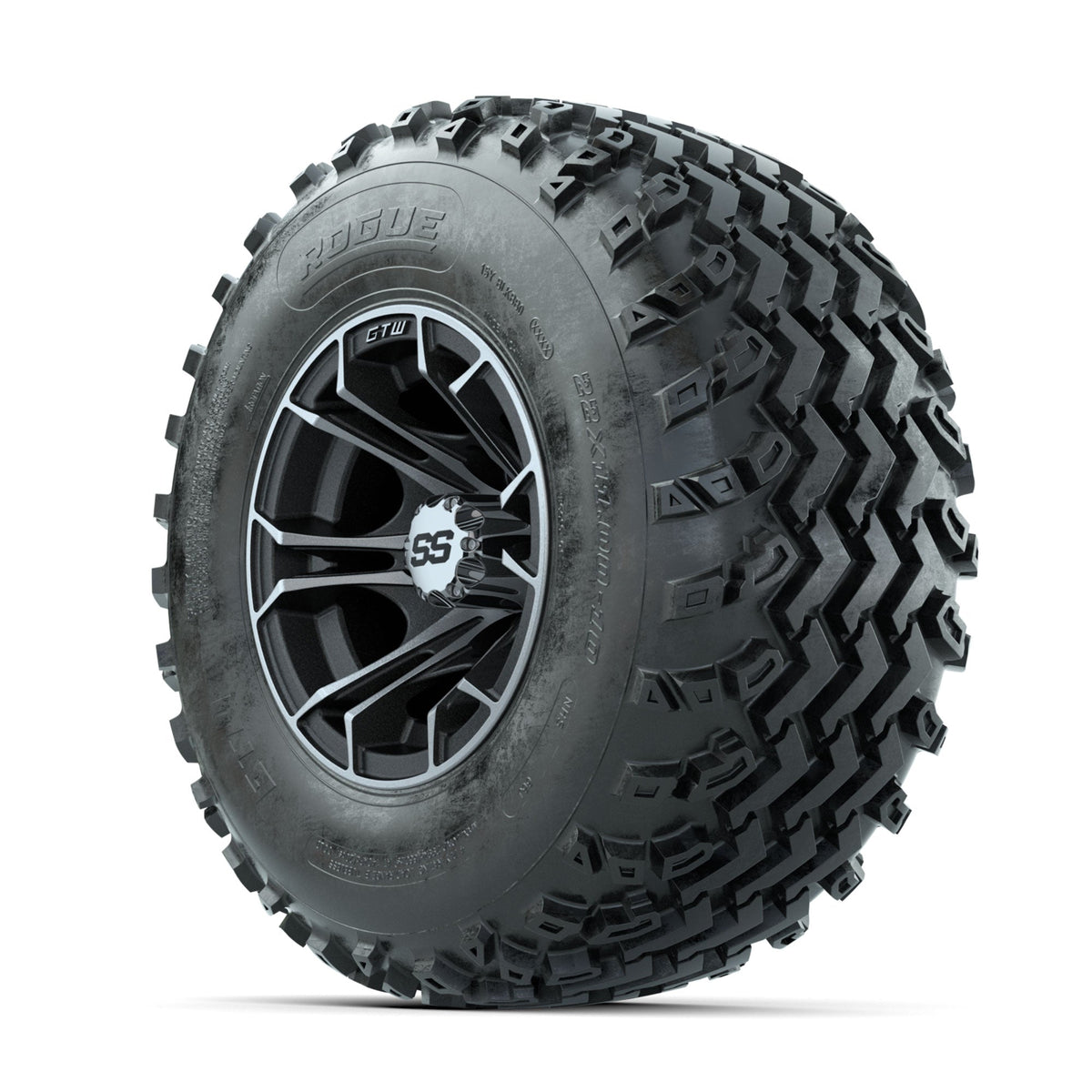 GTW Spyder Machined/Matte Grey 10 in Wheels with 22x11.00-10 Rogue All Terrain Tires Full Set