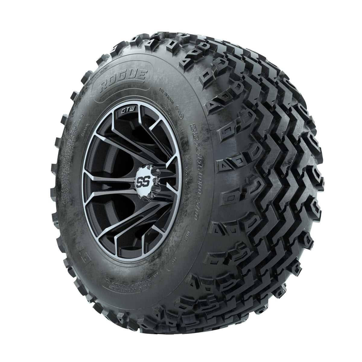 GTW Spyder Machined/Matte Grey 10 in Wheels with 22x11.00-10 Rogue All Terrain Tires Full Set