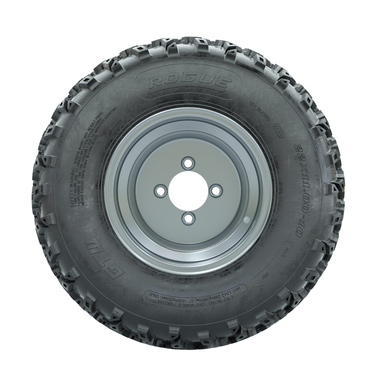 GTW Steel Silver 3:5 Offset 10 in Wheels with 22x11.00-10 Rogue All Terrain Tires Full Set