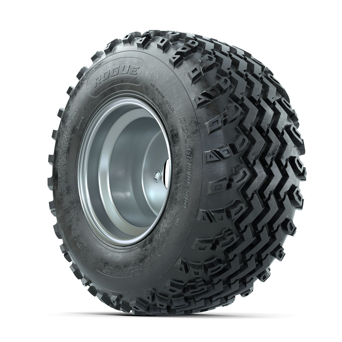 GTW Steel Silver 3:5 Offset 10 in Wheels with 22x11.00-10 Rogue All Terrain Tires Full Set