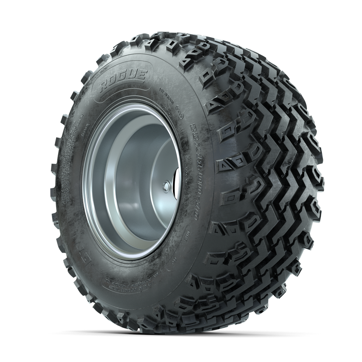 GTW Steel Silver 3:5 Offset 10 in Wheels with 22x11.00-10 Rogue All Terrain Tires Full Set