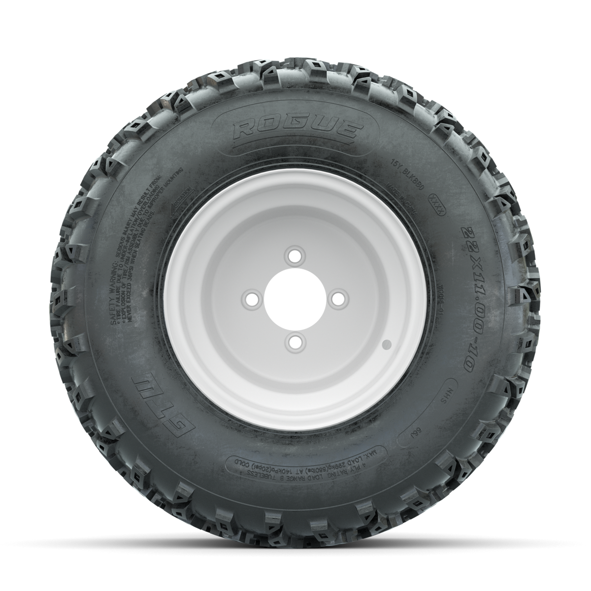 GTW Steel White 3:5 Offset 10 in Wheels with 22x11.00-10 Rogue All Terrain Tires Full Set