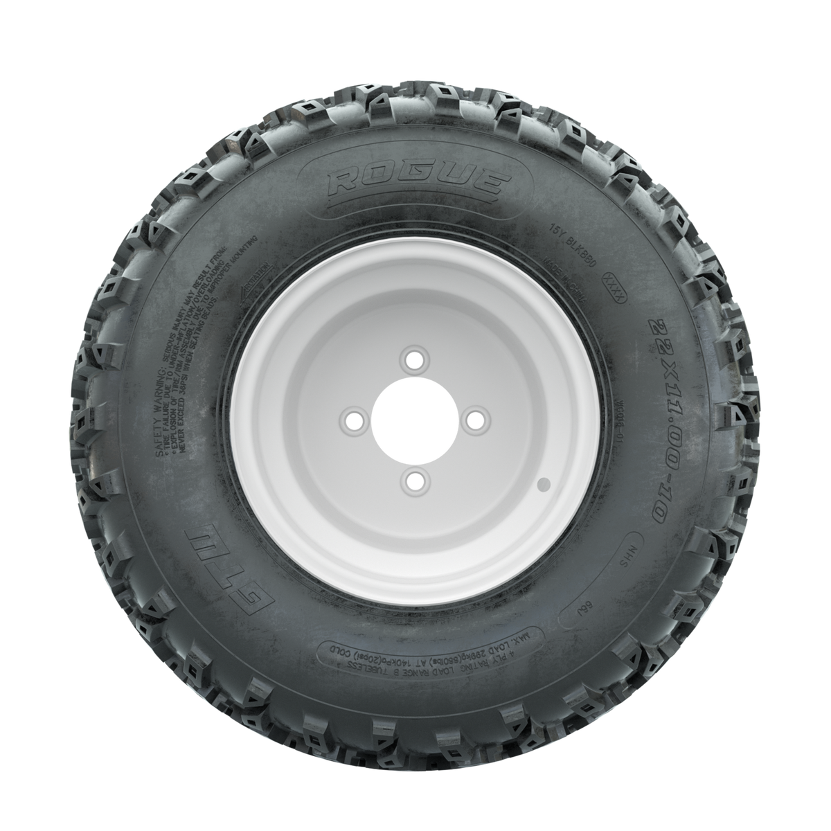 GTW Steel White 3:5 Offset 10 in Wheels with 22x11.00-10 Rogue All Terrain Tires Full Set