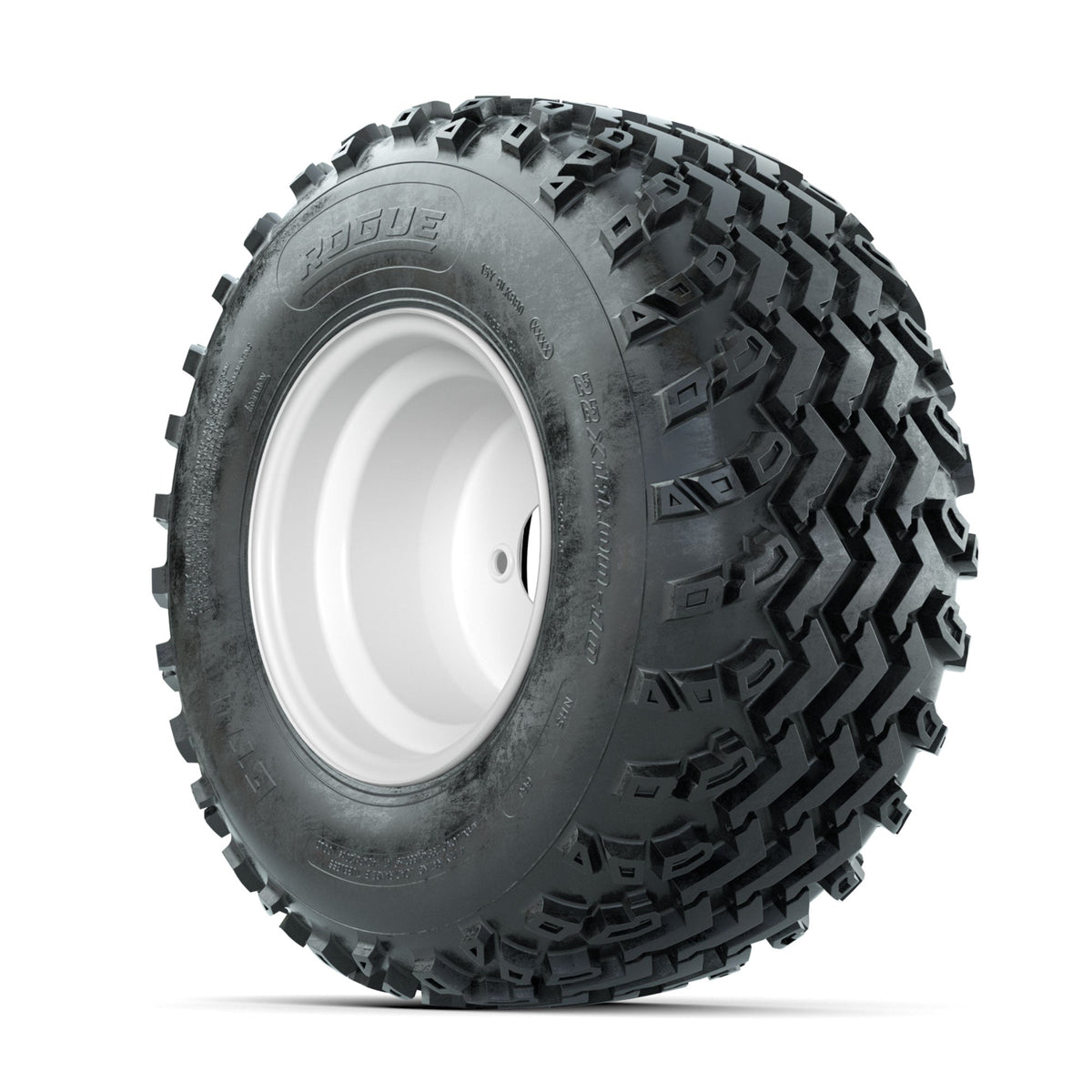 GTW Steel White 3:5 Offset 10 in Wheels with 22x11.00-10 Rogue All Terrain Tires Full Set
