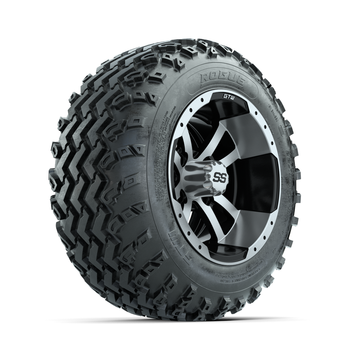 GTW Storm Trooper Machined/Black 12" Wheels with 22x11.00-12 Rogue All Terrain Tires Full Set