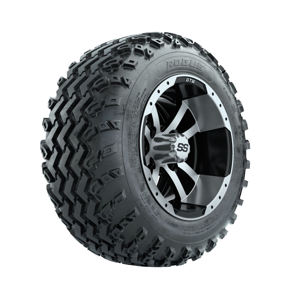 GTW Storm Trooper Machined/Black 12" Wheels with 22x11.00-12 Rogue All Terrain Tires Full Set