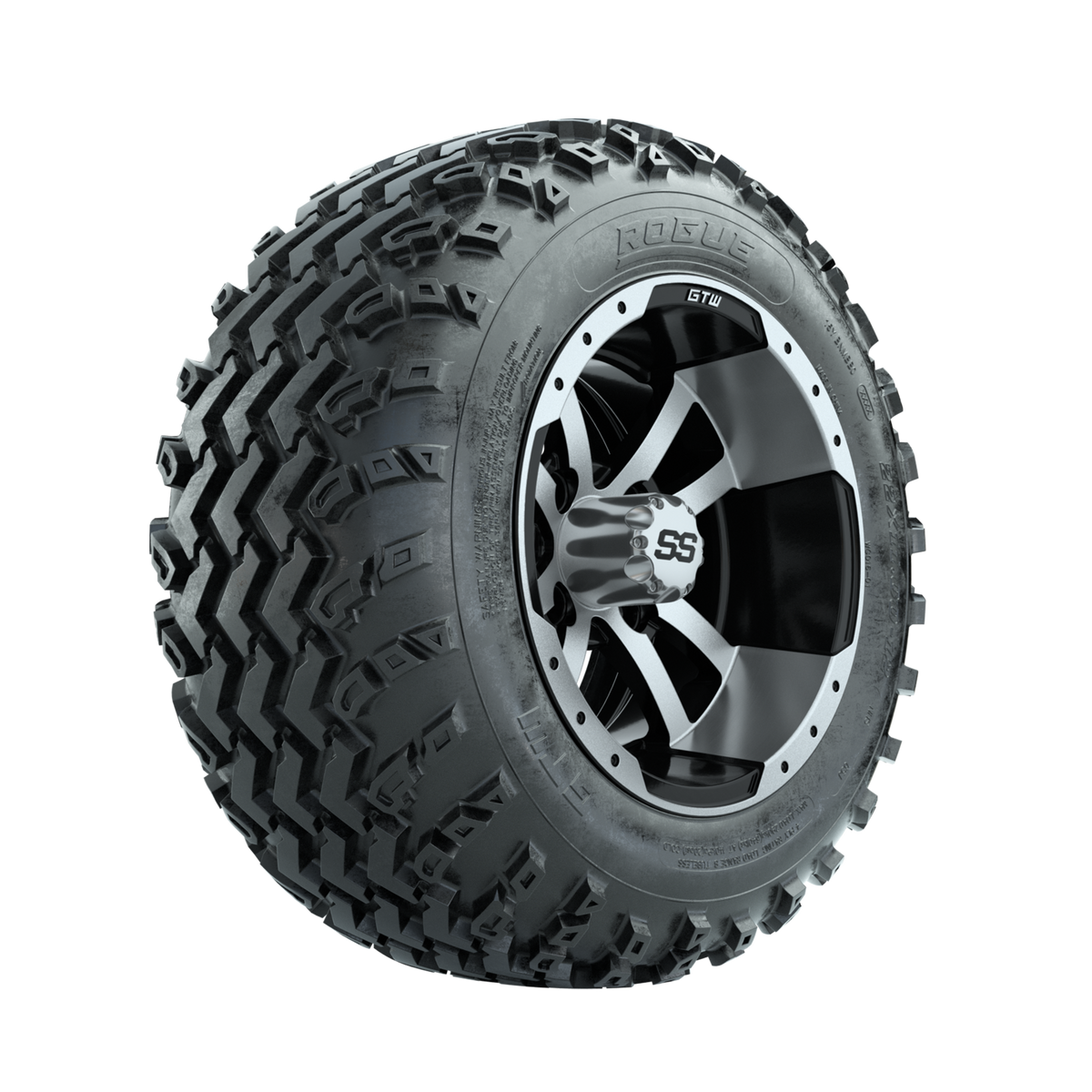 GTW Storm Trooper Machined/Black 12" Wheels with 22x11.00-12 Rogue All Terrain Tires Full Set