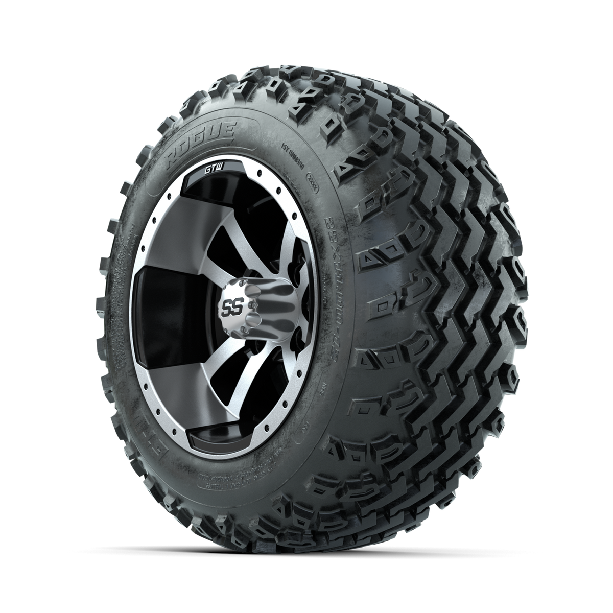 GTW Storm Trooper Machined/Black 12" Wheels with 22x11.00-12 Rogue All Terrain Tires Full Set