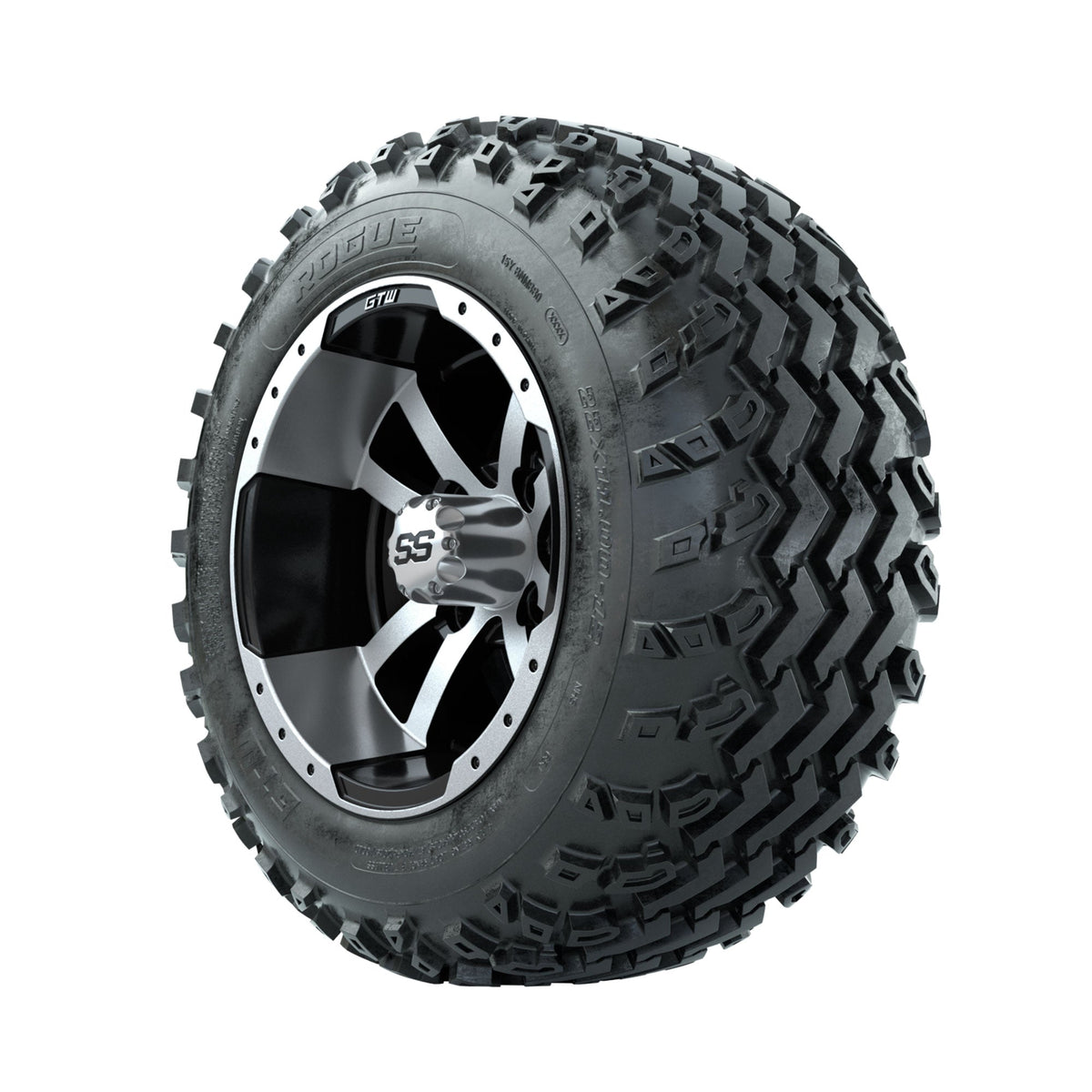 GTW Storm Trooper Machined/Black 12" Wheels with 22x11.00-12 Rogue All Terrain Tires Full Set