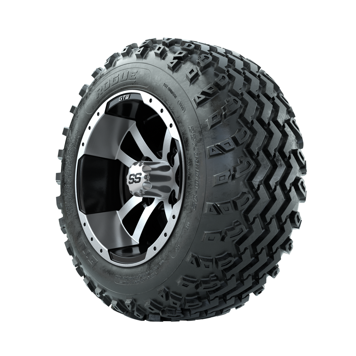 GTW Storm Trooper Machined/Black 12" Wheels with 22x11.00-12 Rogue All Terrain Tires Full Set