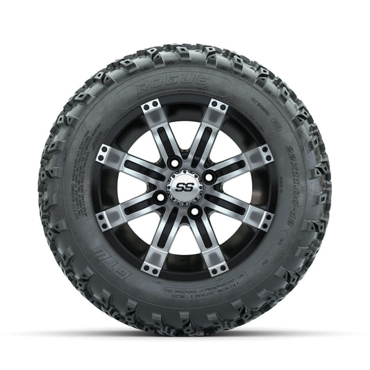 GTW Tempest Machined/Black 12" Wheels with 22x11.00-12 Rogue All Terrain Tires Full Set