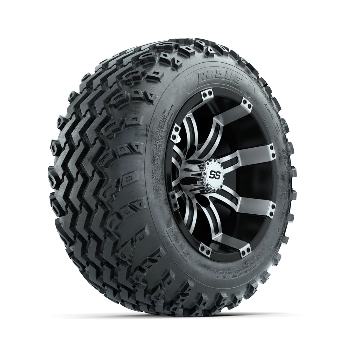 GTW Tempest Machined/Black 12" Wheels with 22x11.00-12 Rogue All Terrain Tires Full Set