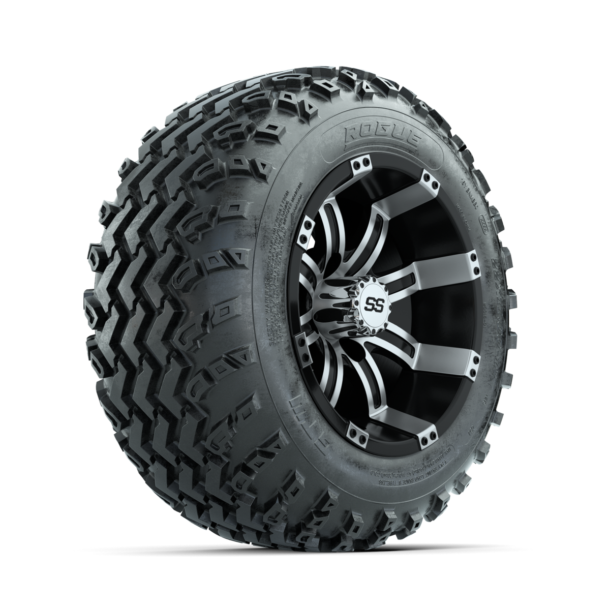 GTW Tempest Machined/Black 12" Wheels with 22x11.00-12 Rogue All Terrain Tires Full Set