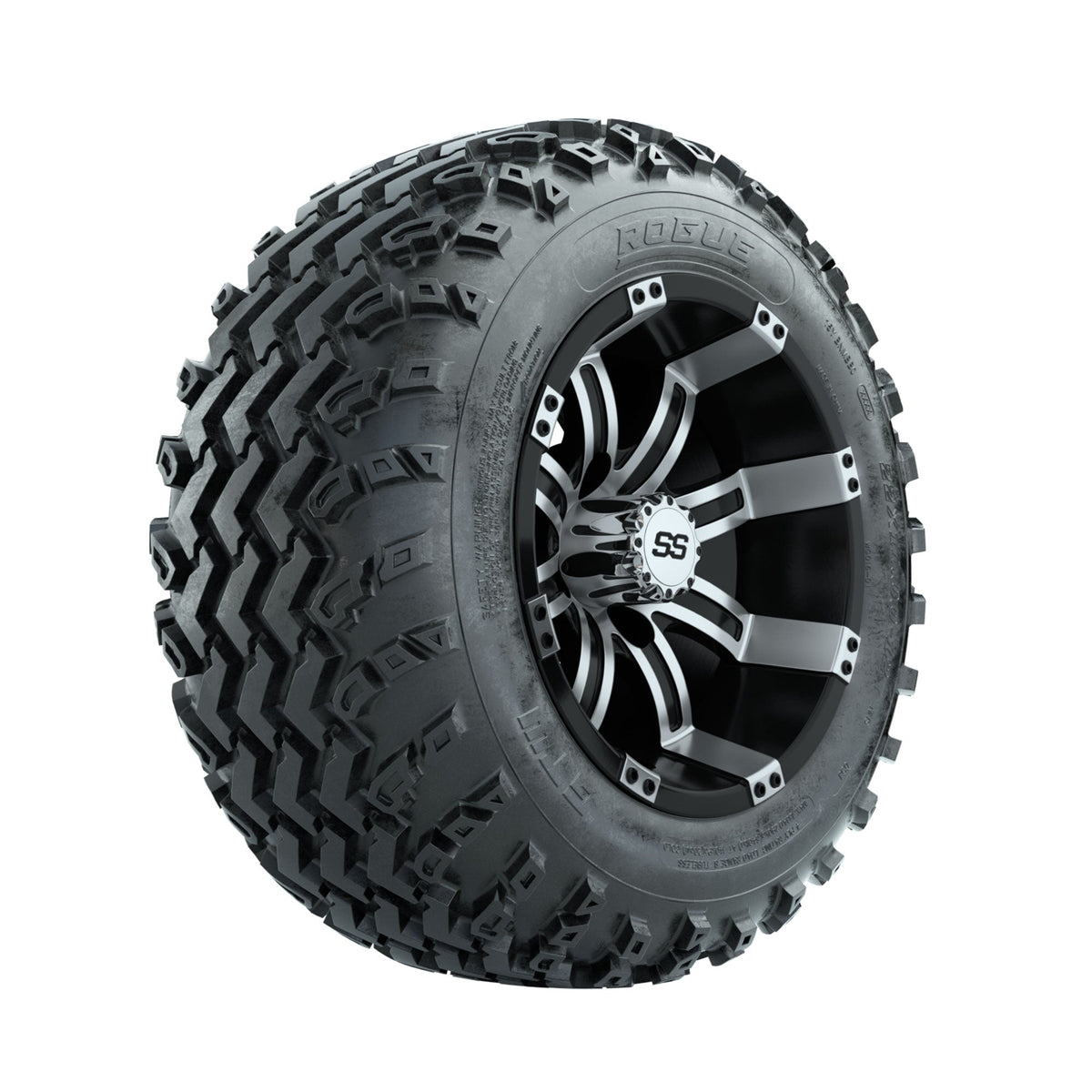 GTW Tempest Machined/Black 12" Wheels with 22x11.00-12 Rogue All Terrain Tires Full Set