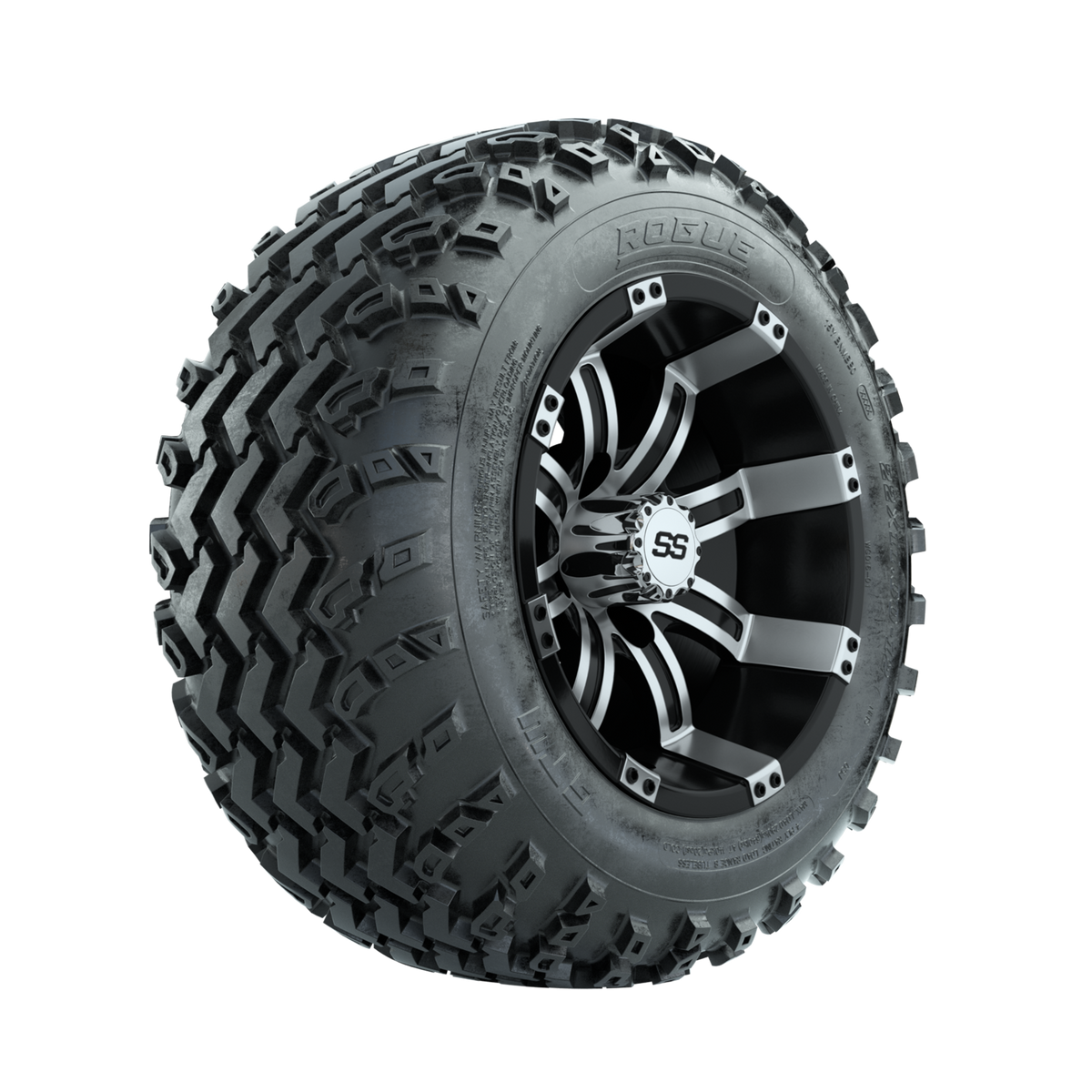 GTW Tempest Machined/Black 12" Wheels with 22x11.00-12 Rogue All Terrain Tires Full Set