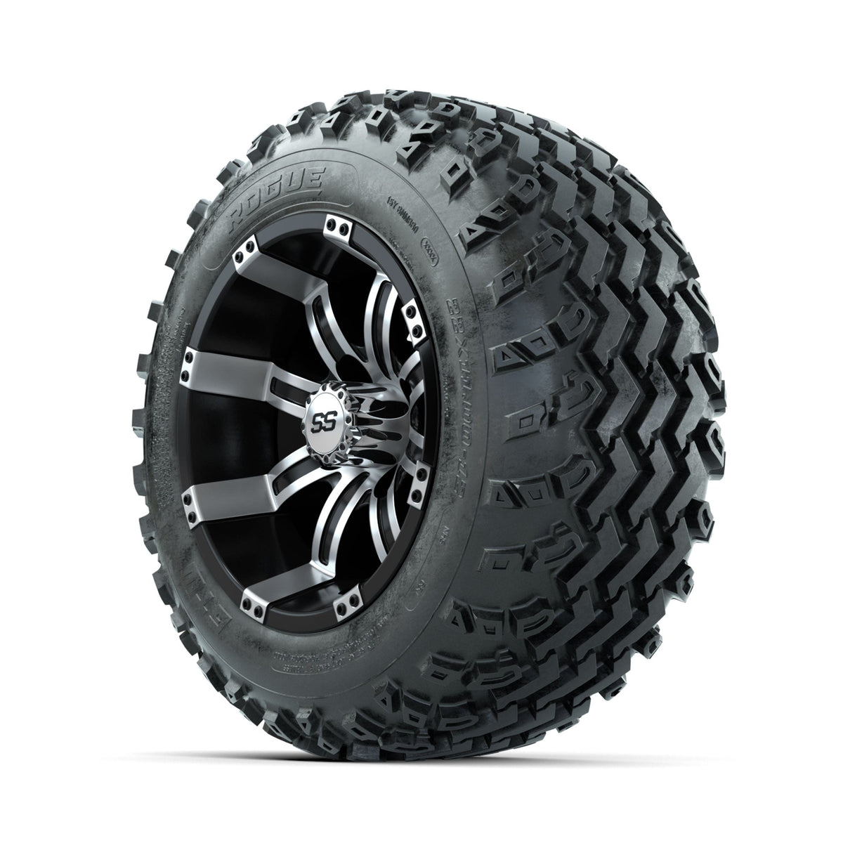 GTW Tempest Machined/Black 12" Wheels with 22x11.00-12 Rogue All Terrain Tires Full Set