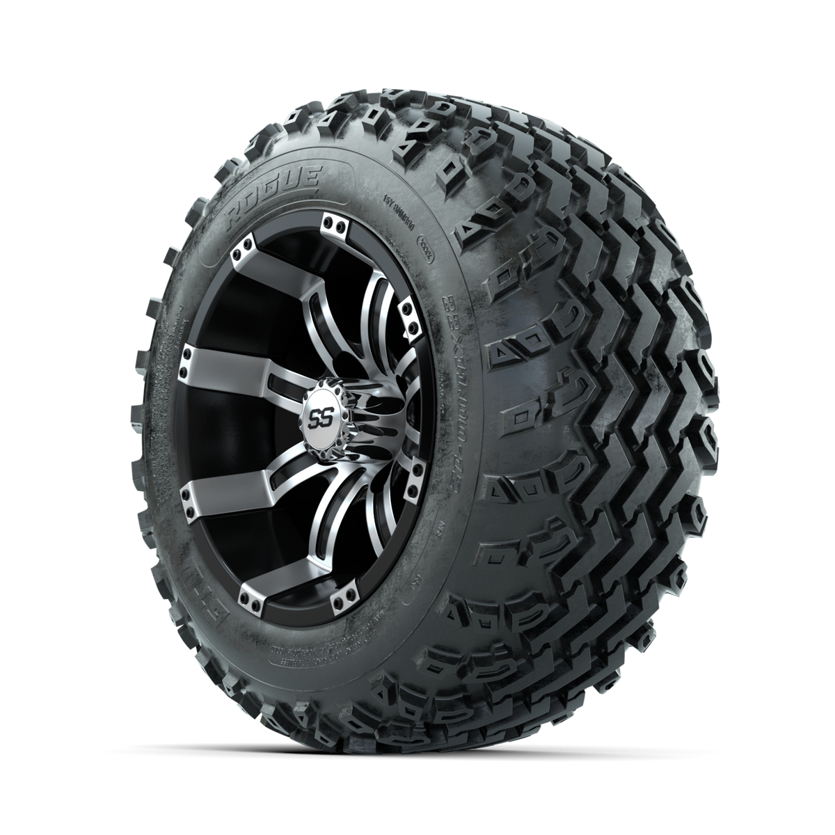 GTW Tempest Machined/Black 12" Wheels with 22x11.00-12 Rogue All Terrain Tires Full Set