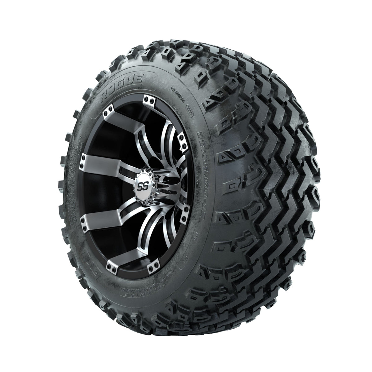 GTW Tempest Machined/Black 12" Wheels with 22x11.00-12 Rogue All Terrain Tires Full Set
