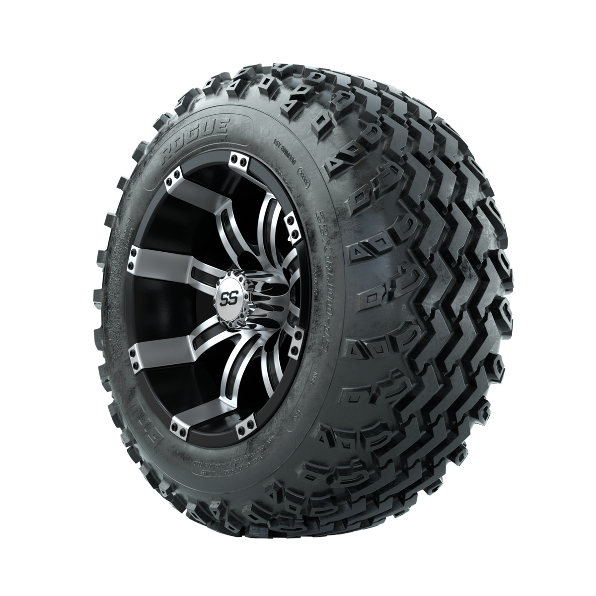GTW Tempest Machined/Black 12" Wheels with 22x11.00-12 Rogue All Terrain Tires Full Set