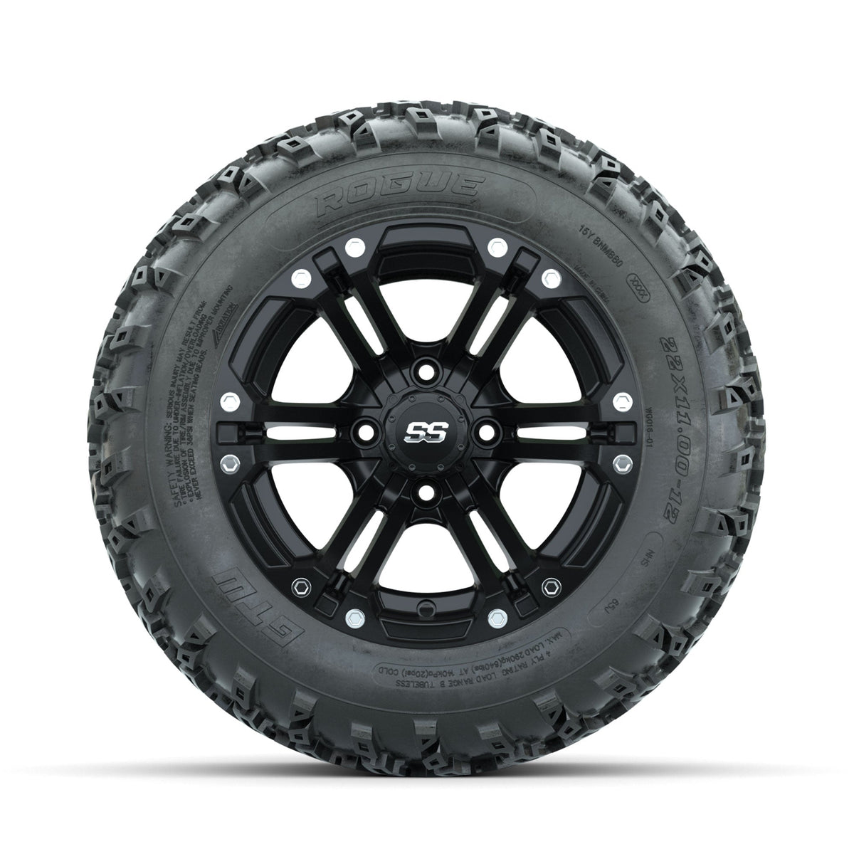 GTW Specter Matte Black 12" Wheels with 22x11.00-12 Rogue All Terrain Tires Full Set
