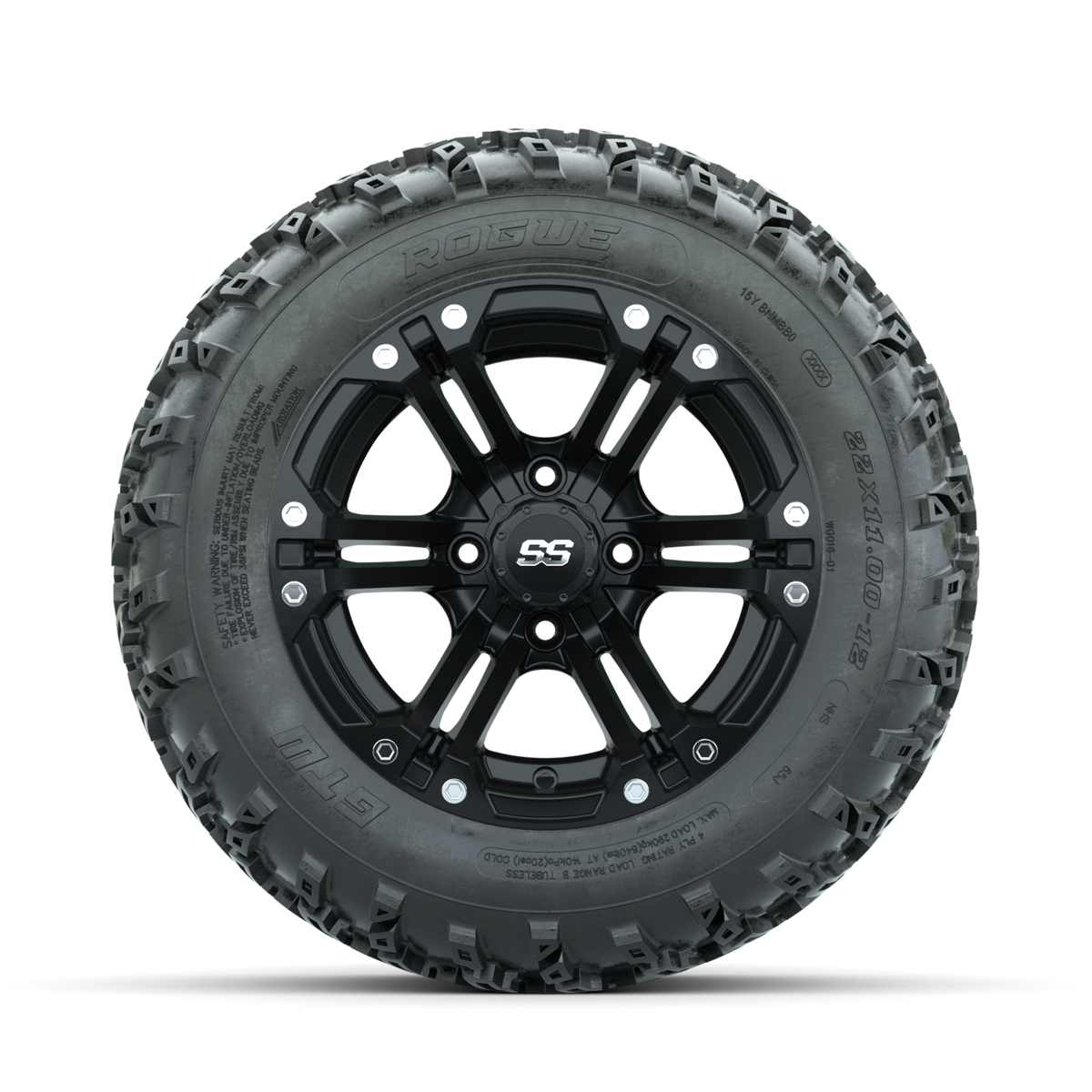 GTW Specter Matte Black 12" Wheels with 22x11.00-12 Rogue All Terrain Tires Full Set