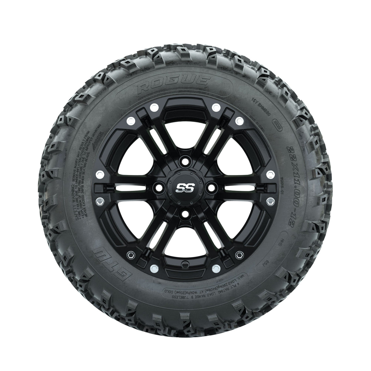 GTW Specter Matte Black 12" Wheels with 22x11.00-12 Rogue All Terrain Tires Full Set
