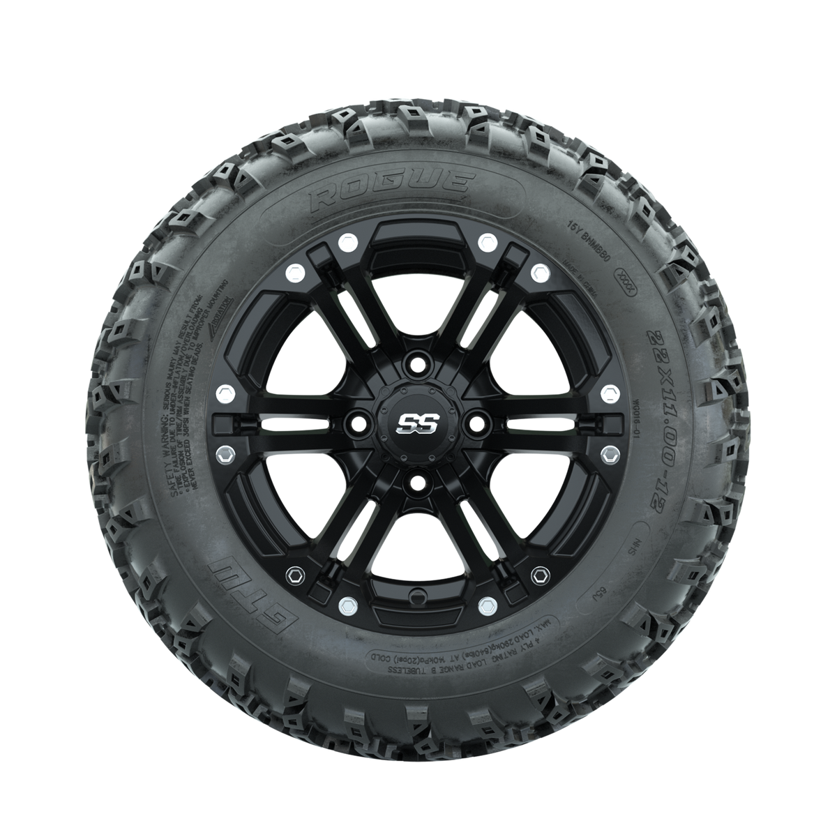 GTW Specter Matte Black 12" Wheels with 22x11.00-12 Rogue All Terrain Tires Full Set