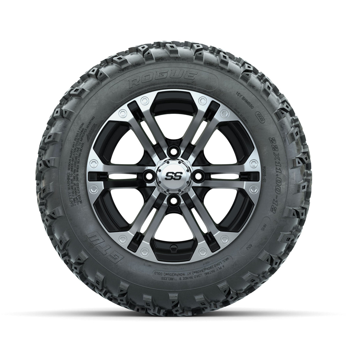 GTW Specter Machined/Black 12" Wheels with 22x11.00-12 Rogue All Terrain Tires Full Set