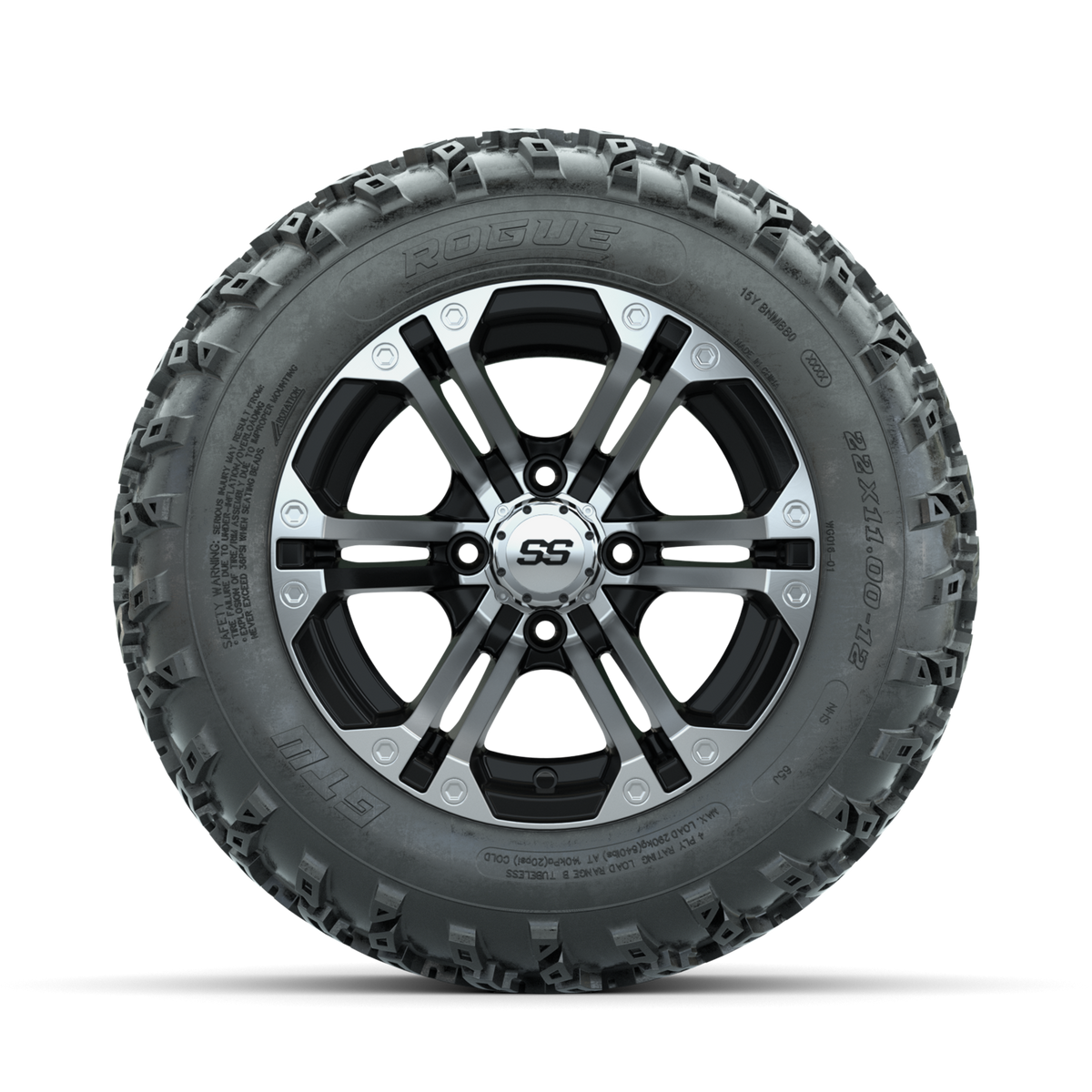 GTW Specter Machined/Black 12" Wheels with 22x11.00-12 Rogue All Terrain Tires Full Set