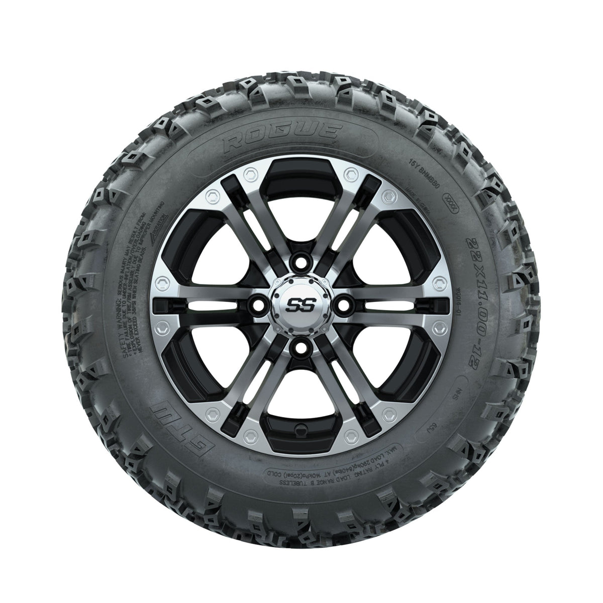 GTW Specter Machined/Black 12" Wheels with 22x11.00-12 Rogue All Terrain Tires Full Set