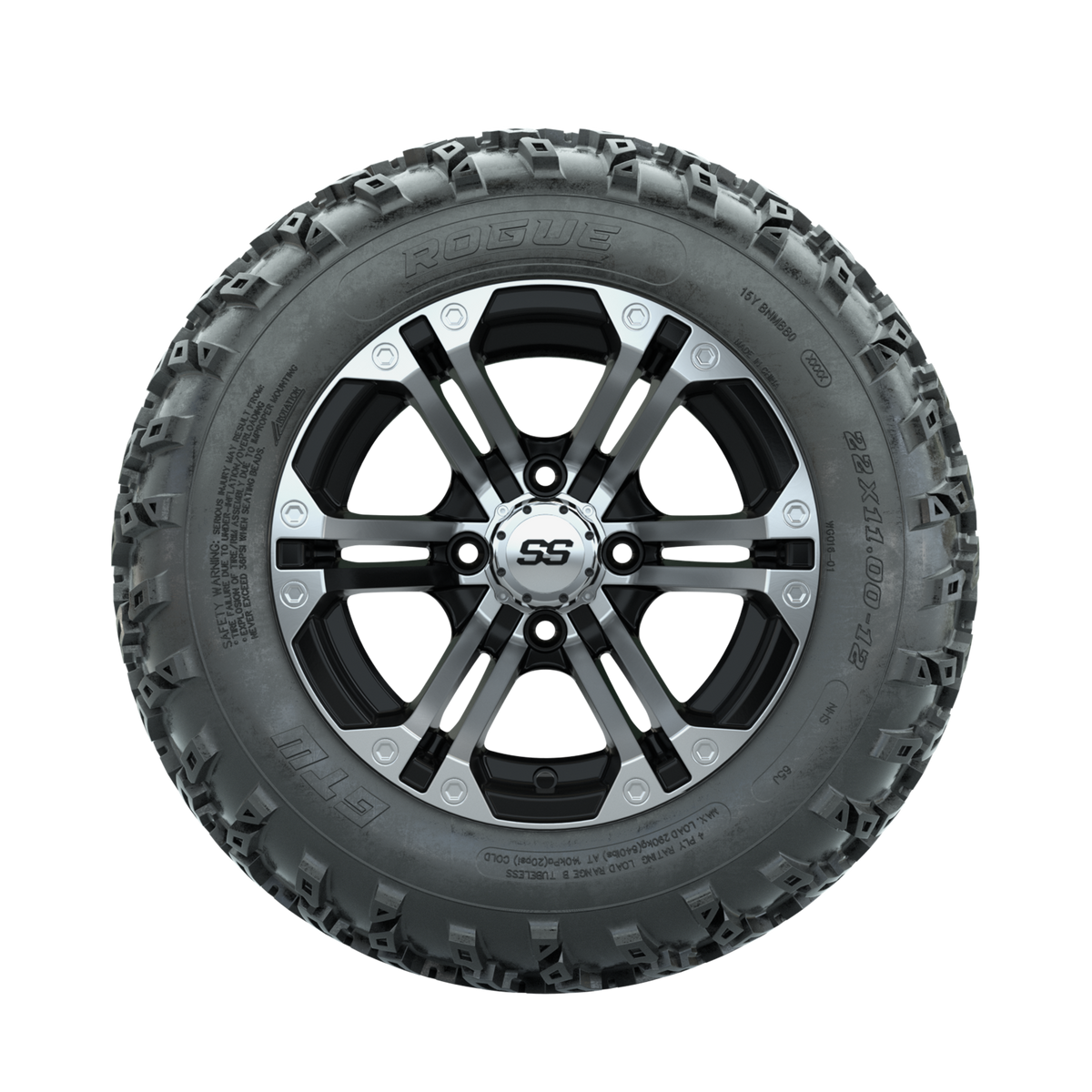 GTW Specter Machined/Black 12" Wheels with 22x11.00-12 Rogue All Terrain Tires Full Set