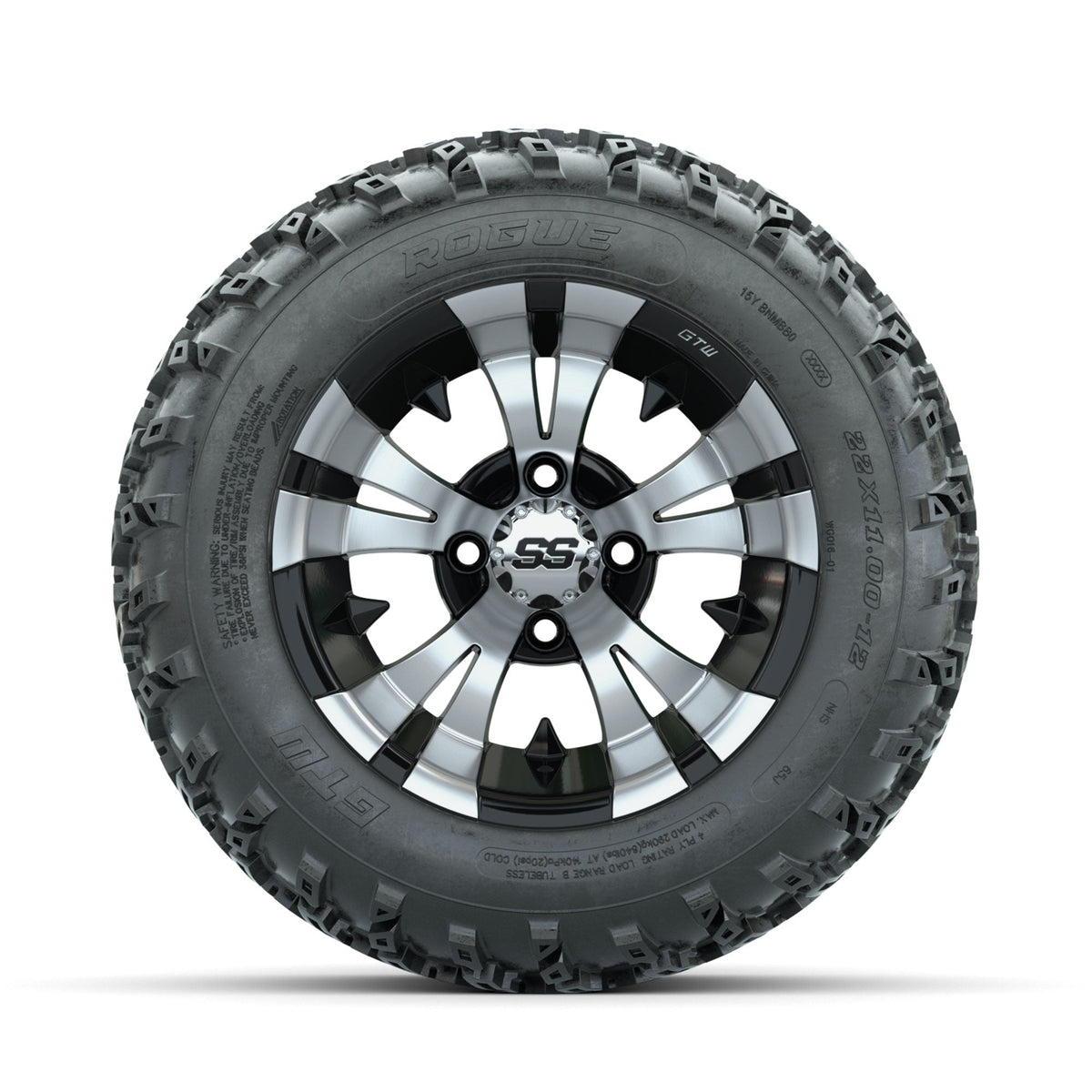 GTW Vampire Machined/Black 12" Wheels with 22x11.00-12 Rogue All Terrain Tires Full Set