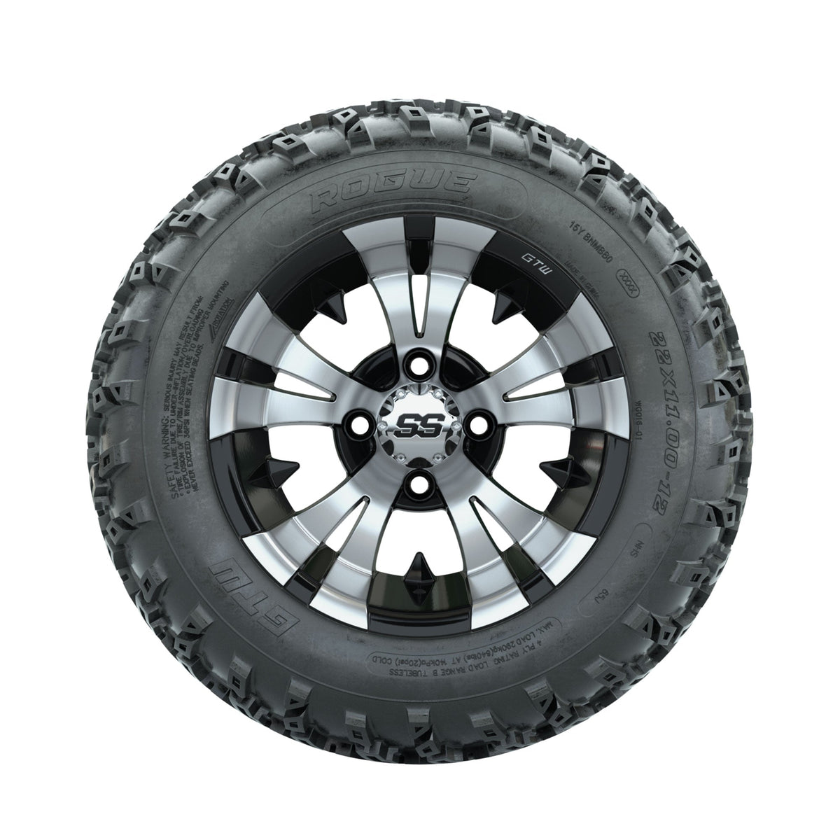 GTW Vampire Machined/Black 12" Wheels with 22x11.00-12 Rogue All Terrain Tires Full Set