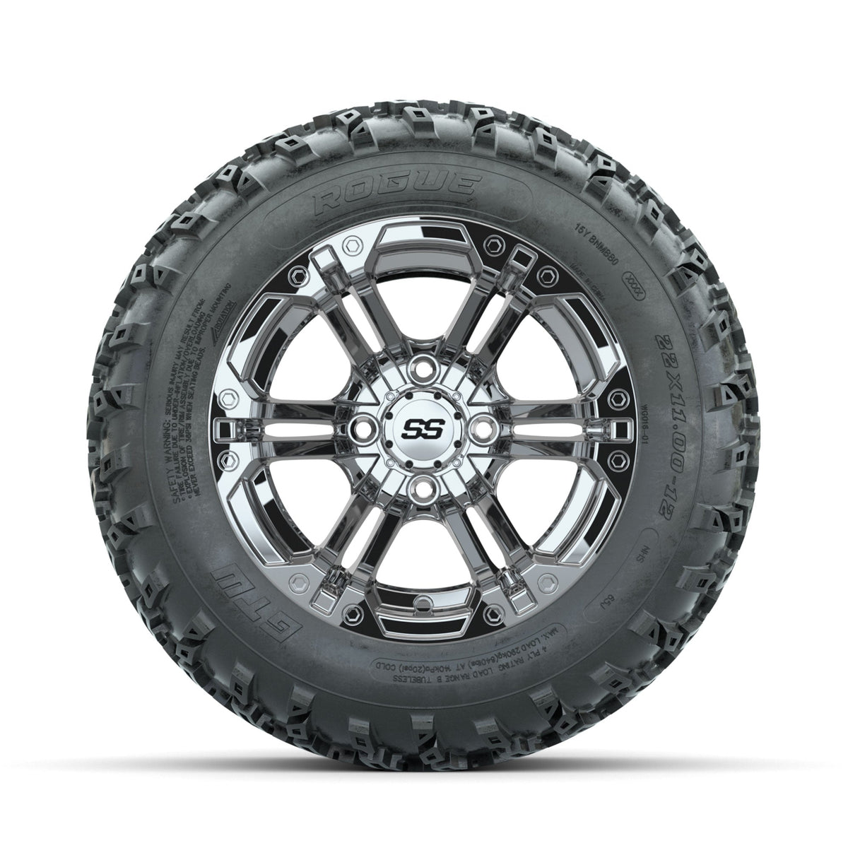 GTW Specter Chrome 12" Wheels with 22x11.00-12 Rogue All Terrain Tires Full Set