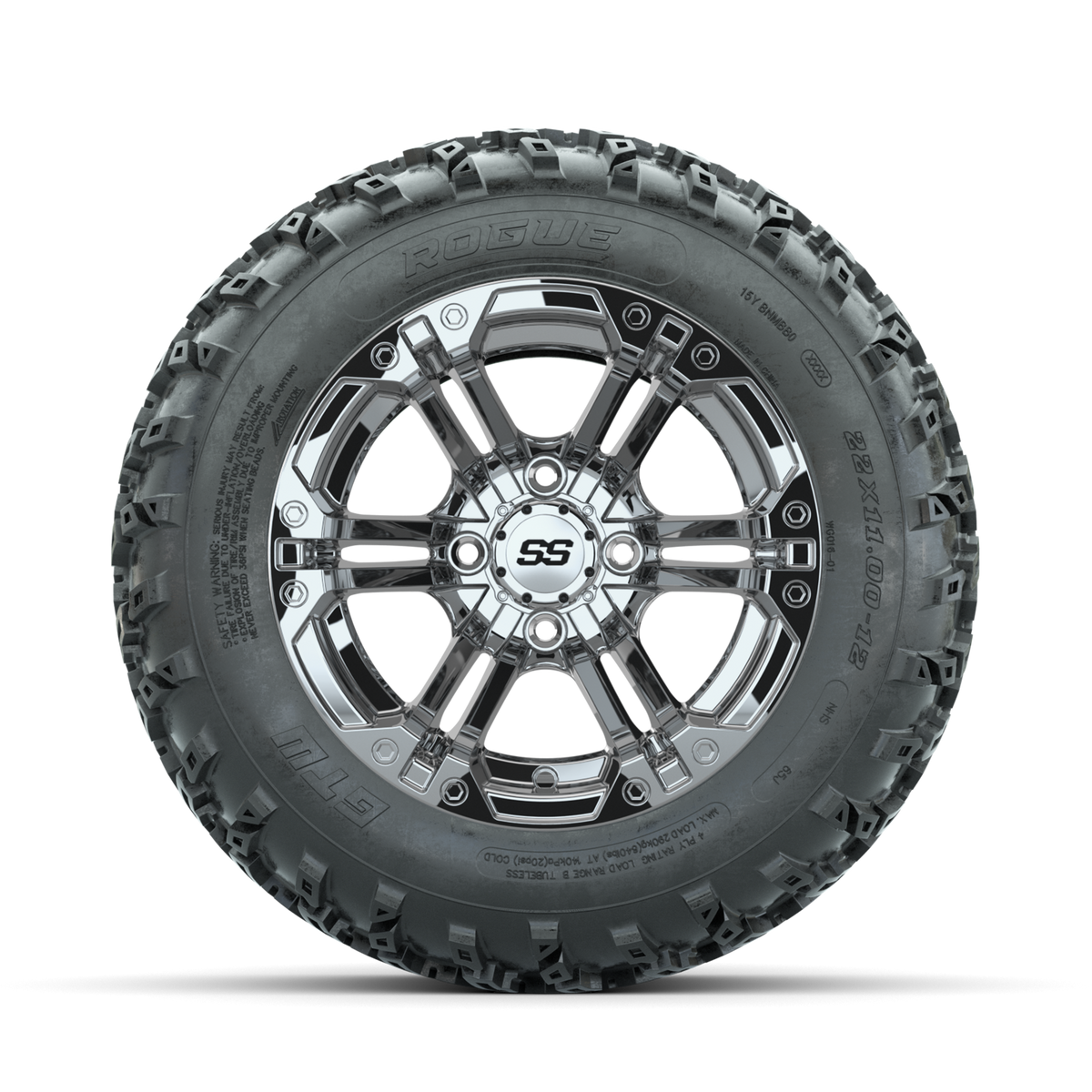 GTW Specter Chrome 12" Wheels with 22x11.00-12 Rogue All Terrain Tires Full Set