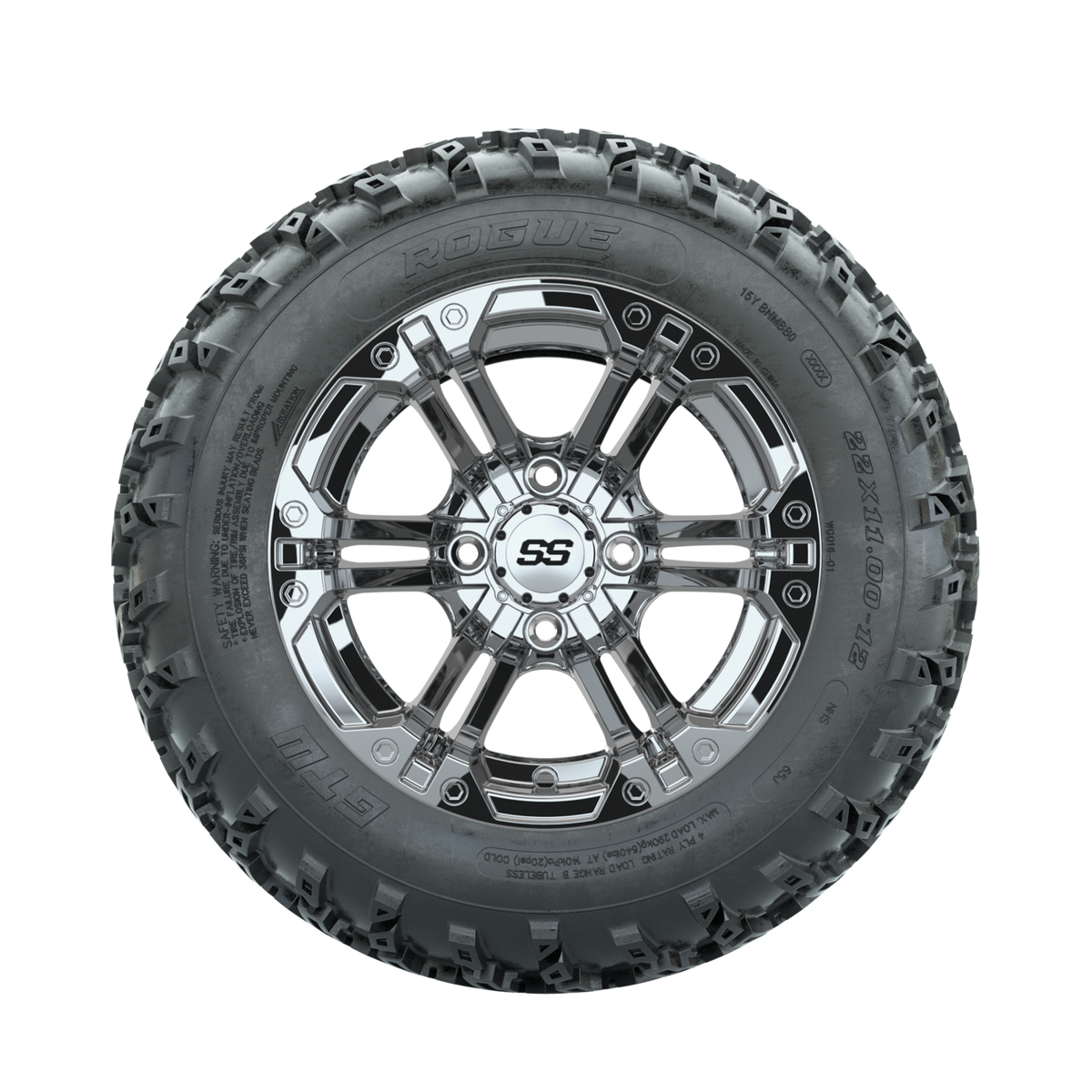 GTW Specter Chrome 12" Wheels with 22x11.00-12 Rogue All Terrain Tires Full Set