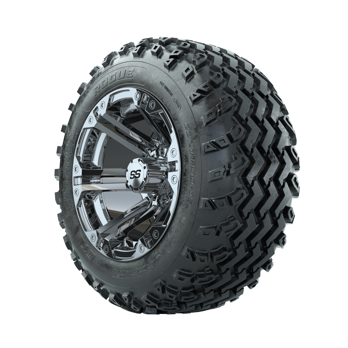 GTW Specter Chrome 12" Wheels with 22x11.00-12 Rogue All Terrain Tires Full Set