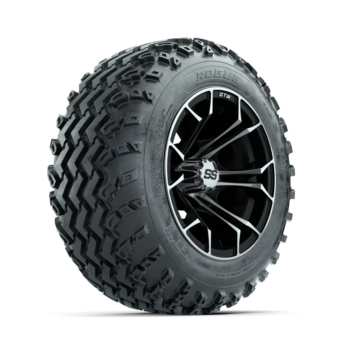GTW Spyder Machined/Black 12" Wheels with 22x11.00-12 Rogue All Terrain Tires Full Set