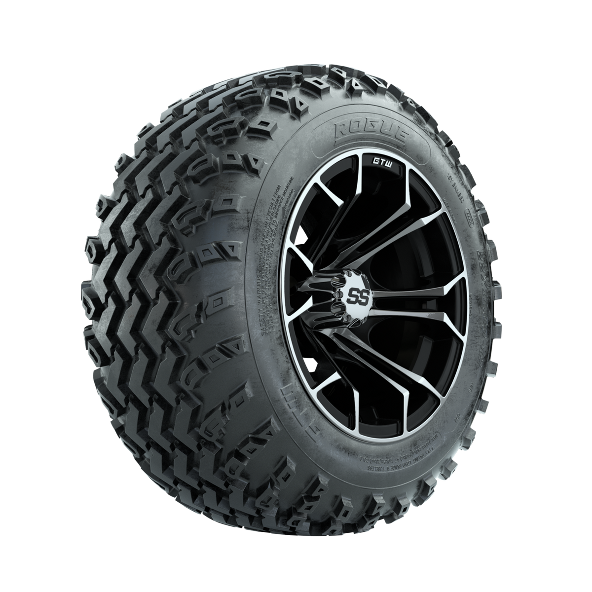 GTW Spyder Machined/Black 12" Wheels with 22x11.00-12 Rogue All Terrain Tires Full Set