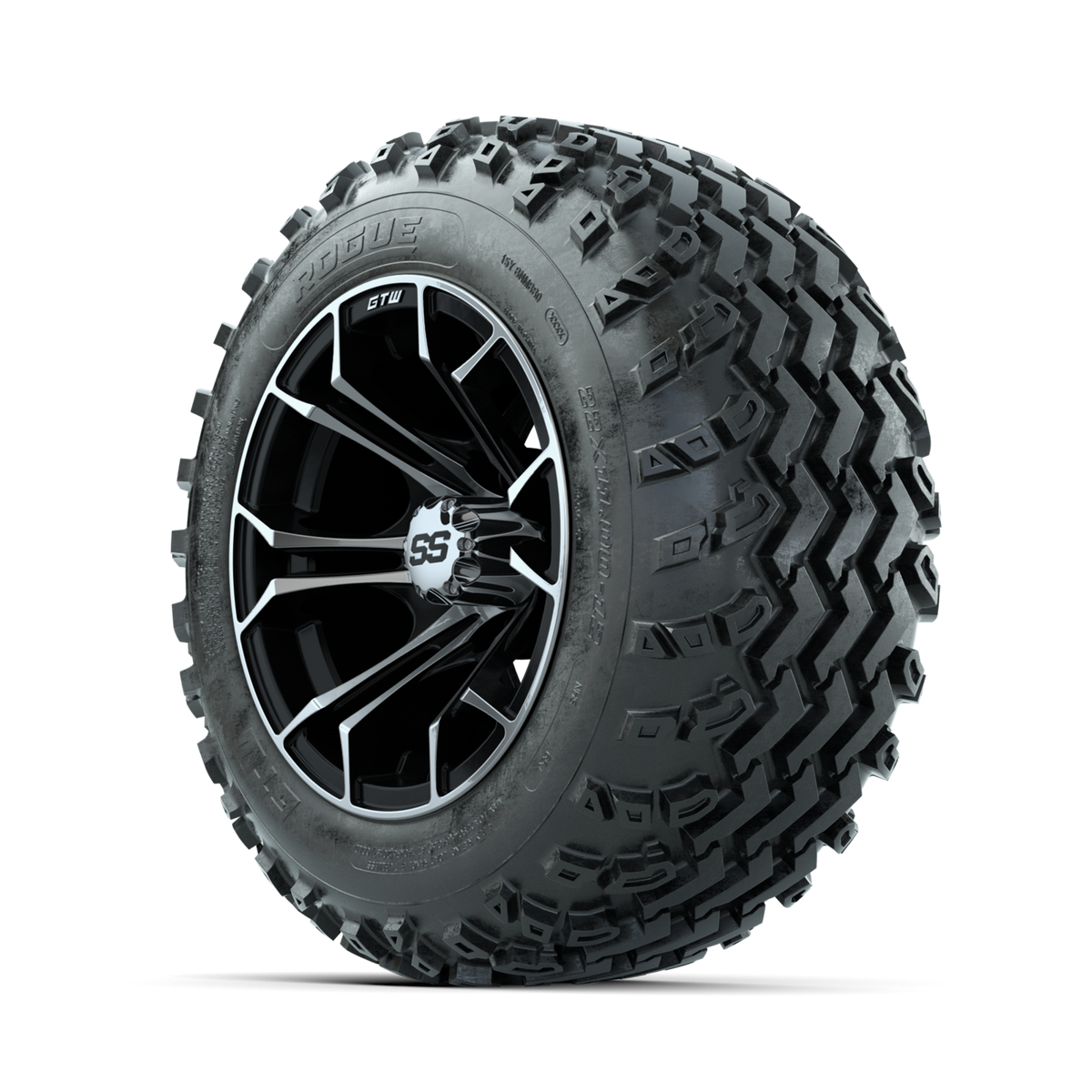 GTW Spyder Machined/Black 12" Wheels with 22x11.00-12 Rogue All Terrain Tires Full Set