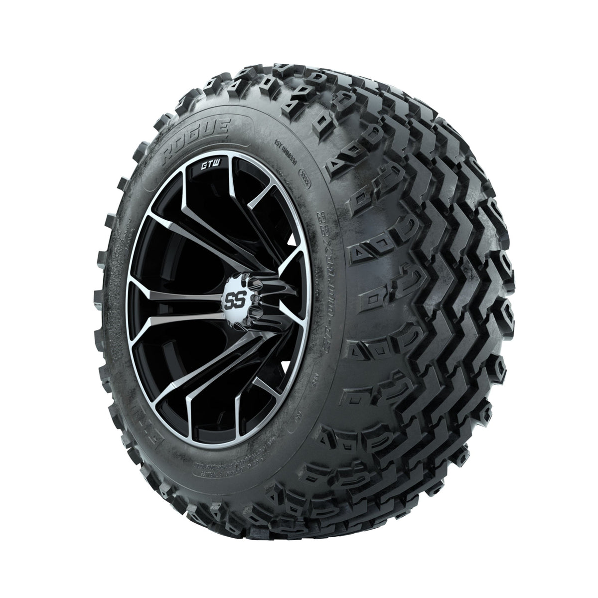 GTW Spyder Machined/Black 12" Wheels with 22x11.00-12 Rogue All Terrain Tires Full Set