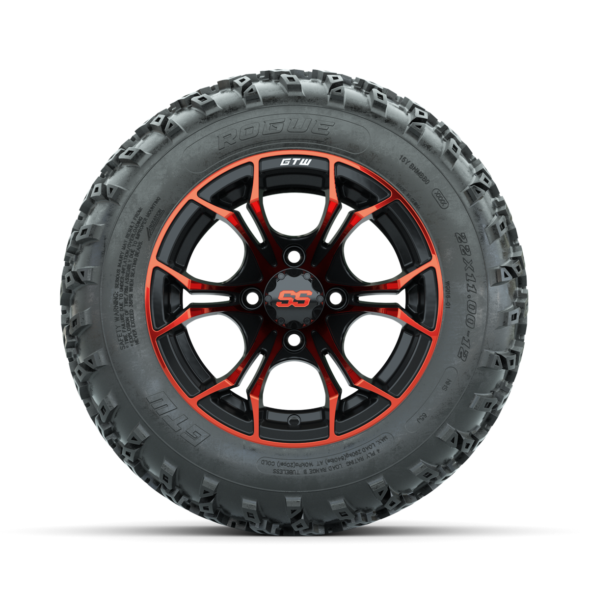 GTW Spyder Red/Black 12 in Wheels with 22x11.00-12 Rogue All Terrain Tires – Full Set